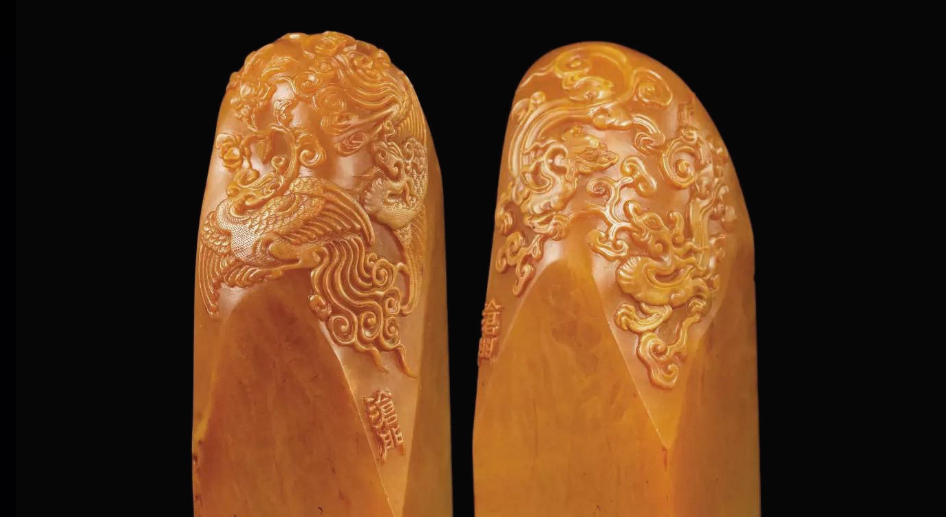 秘藏 【清代篆刻家 趙之謙】寿山石 彫刻 深山会友 印鑑 置物 古印材  