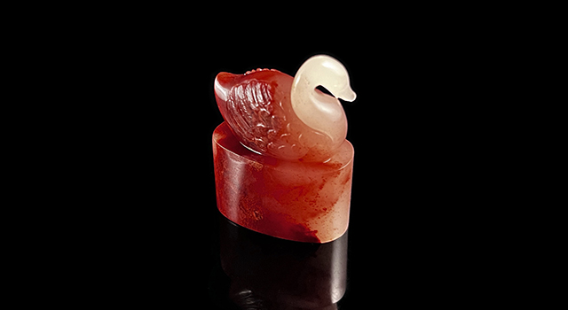 壽山蠟燭紅朱砂芙蓉-天鵝橢圓章
