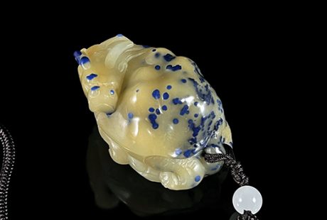 青田石藍星龍龜手把件