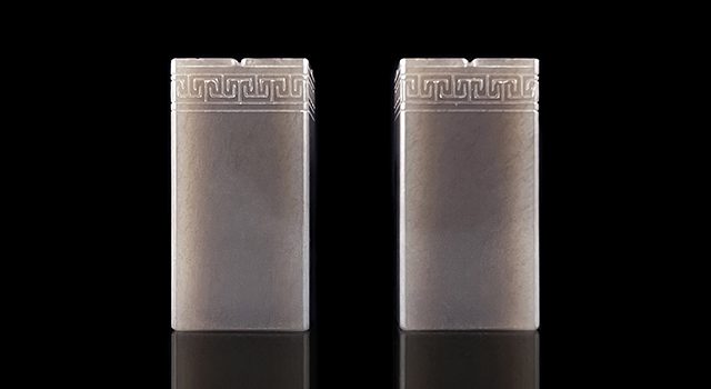 (私洽)壽山石天藍凍-博古葵龍正對章