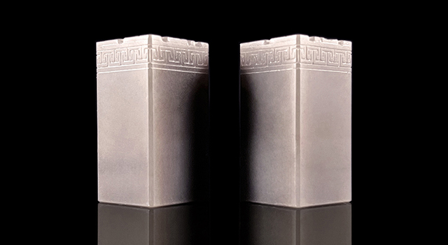 壽山石天藍凍-博古葵龍正對章