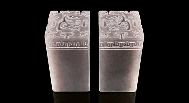 壽山石天藍凍-博古葵龍正對章