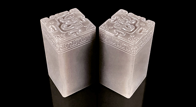 壽山石天藍凍-博古葵龍正對章