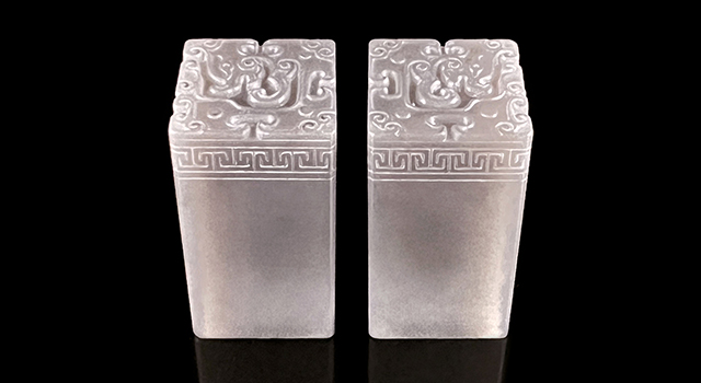 壽山石天藍凍-博古葵龍正對章