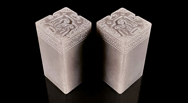 壽山石天藍凍-博古葵龍正對章