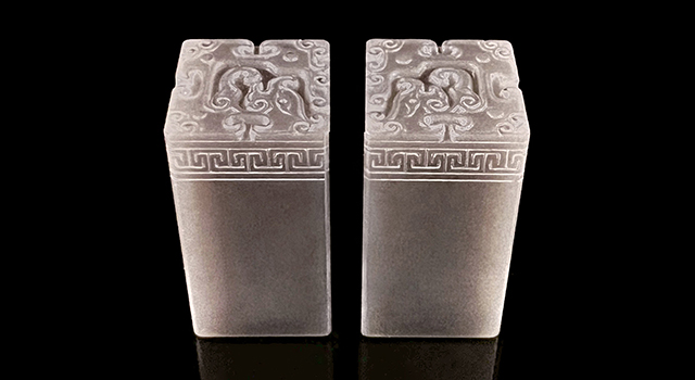 壽山石天藍凍-博古葵龍正對章