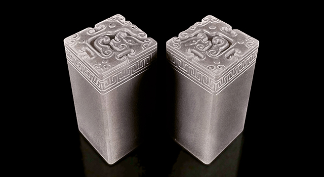 壽山石天藍凍-博古葵龍正對章