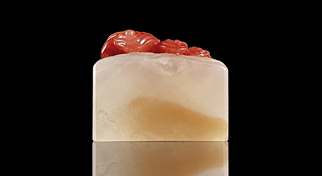 壽山石巧色桃花荔枝凍-靈芝鈕日形章