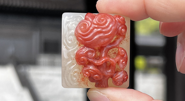 壽山石巧色桃花荔枝凍-靈芝鈕日形章