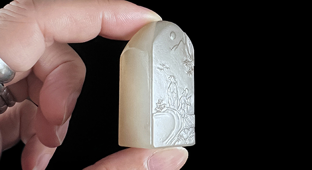 壽山石坑頭晶-高山訪賢正方章