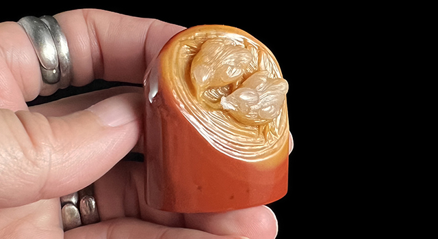 壽山三彩高山-兩小無猜橢圓章