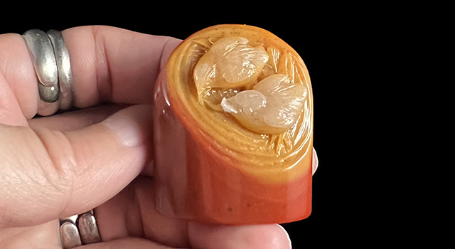 壽山三彩高山-兩小無猜橢圓章